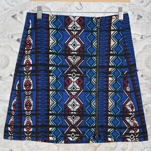 J.Crew Blue Metallic Geometric A-Line Skirt Women’s 4 Zip Detail